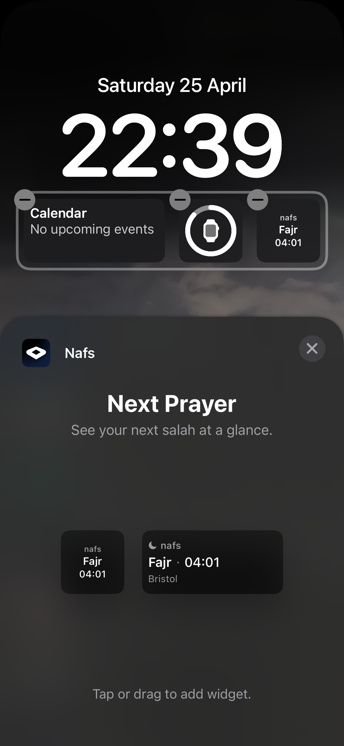 Nafs app — lock screen widget