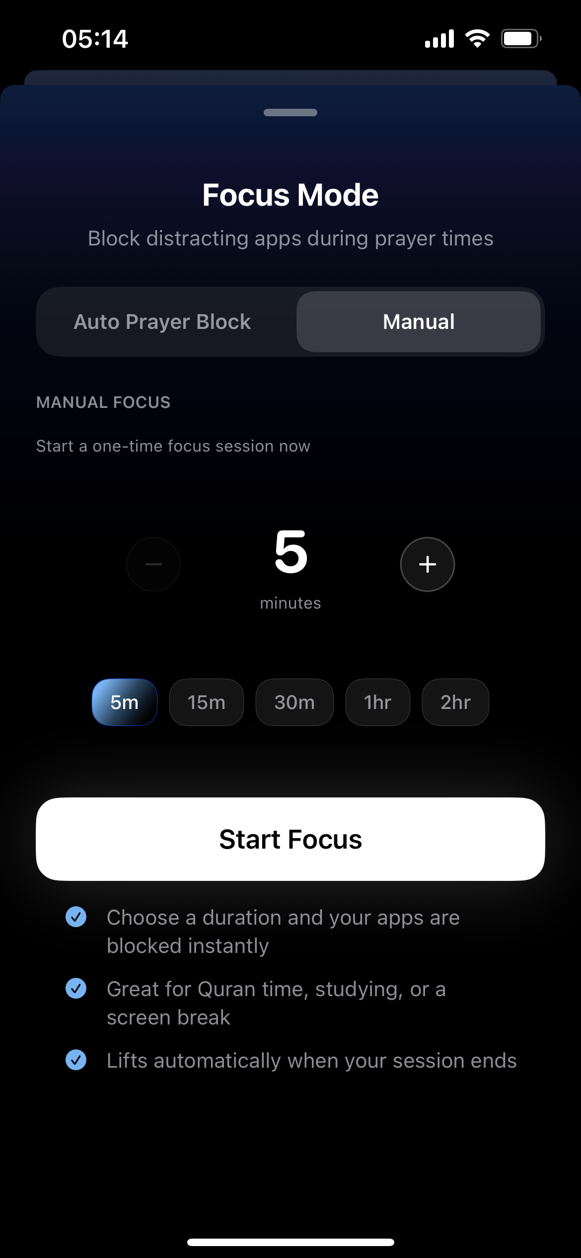 Nafs app — manual focus